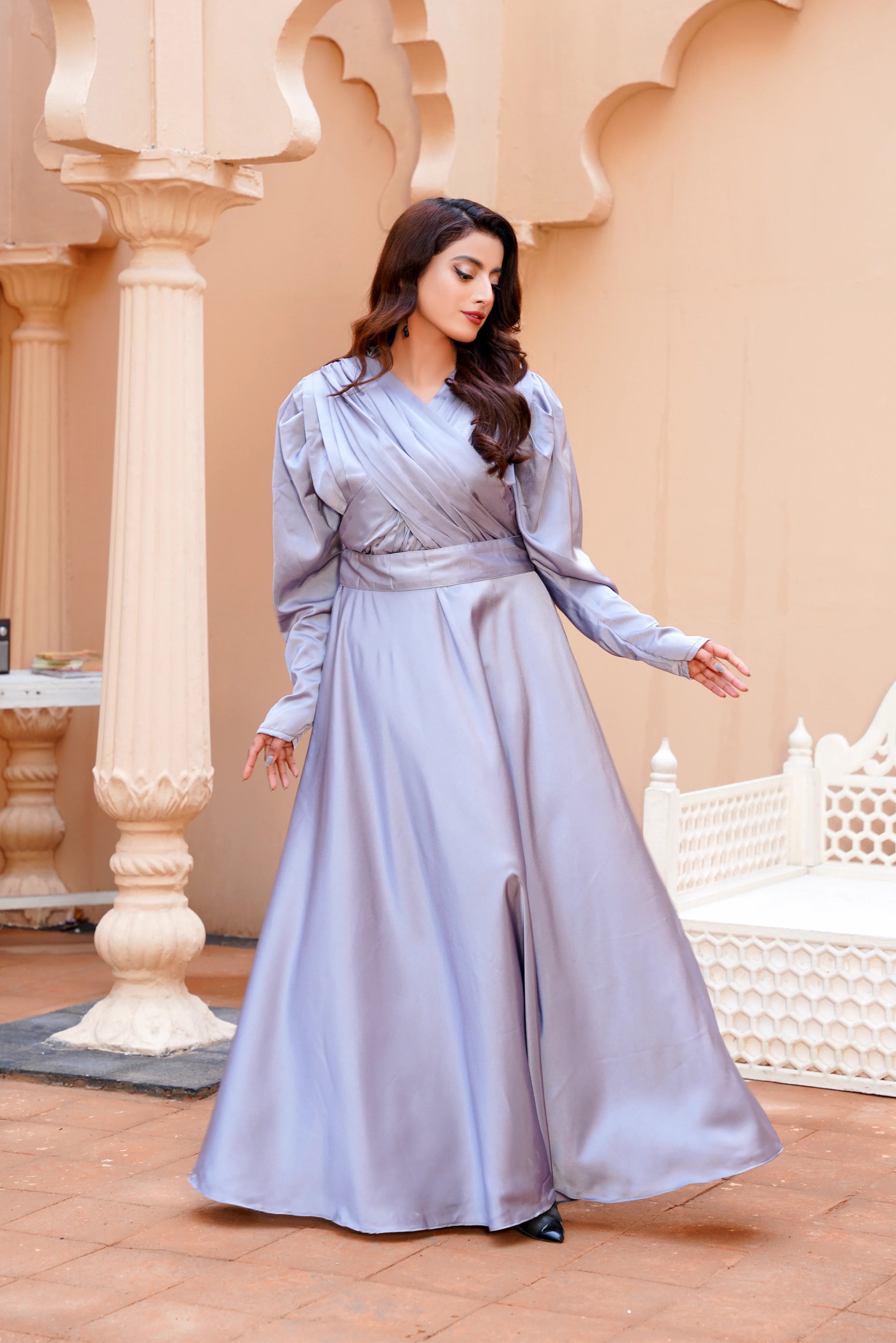 Silver Silk Maxi Dress